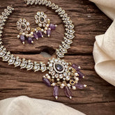 Simple Victorian Diamond Short Neckpiece-Purple Bead-VV1718